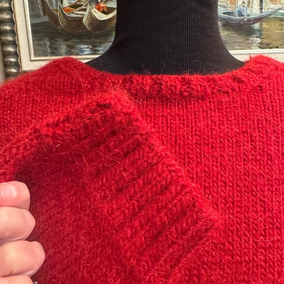 ANGORA WOOL AND MOHAIR Handmade Tight Knit Heavy Knit Red Crew Neck Sweater Cozy - Picture 7 of 11